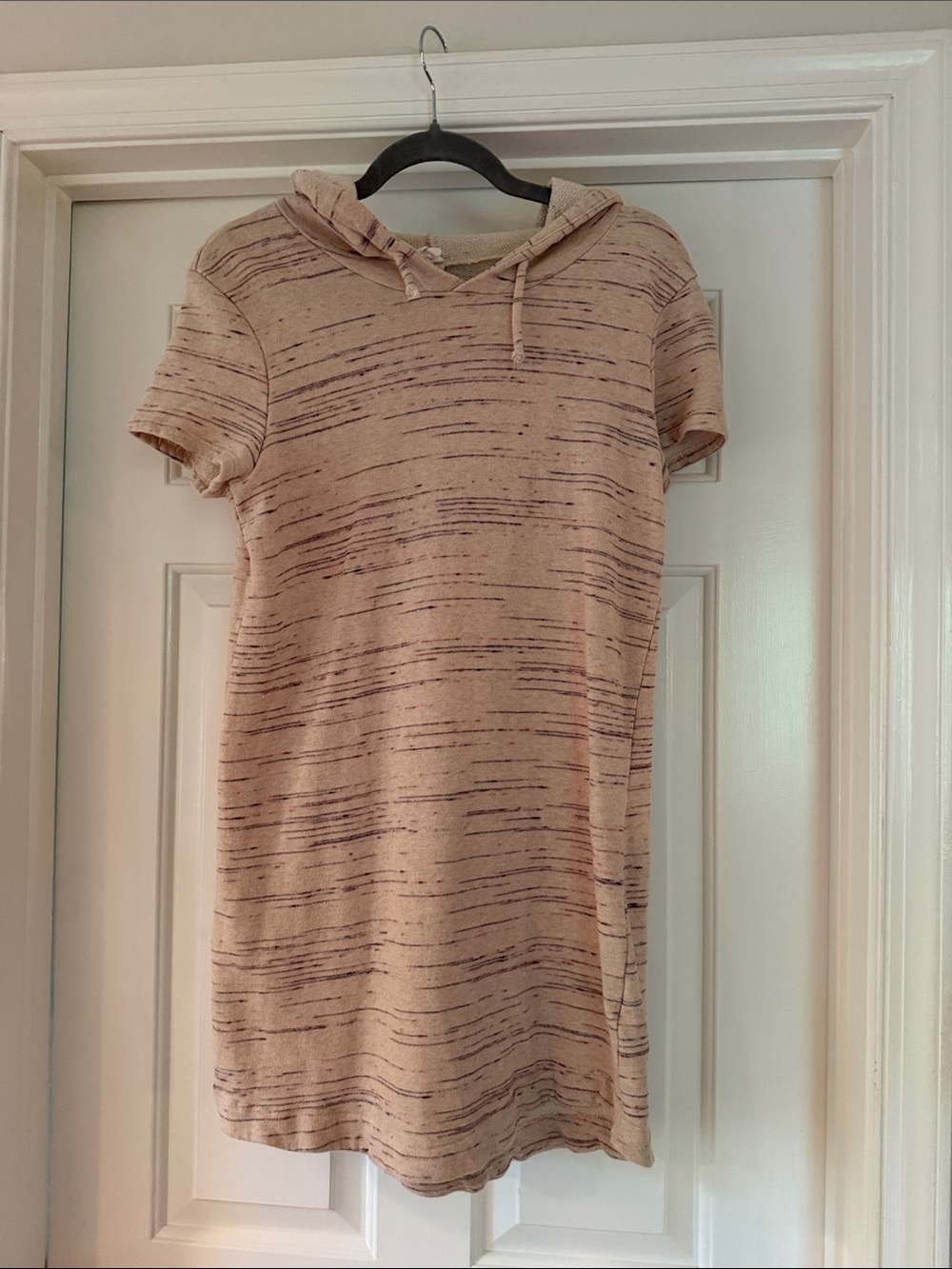 Women’s Stripe-Detail Hooded Short Sleeve Cover Up Dress - Cream